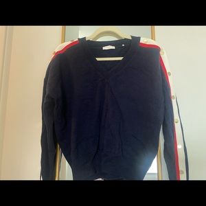 Sandro Navy Cashmere-wool blend sweater with button details